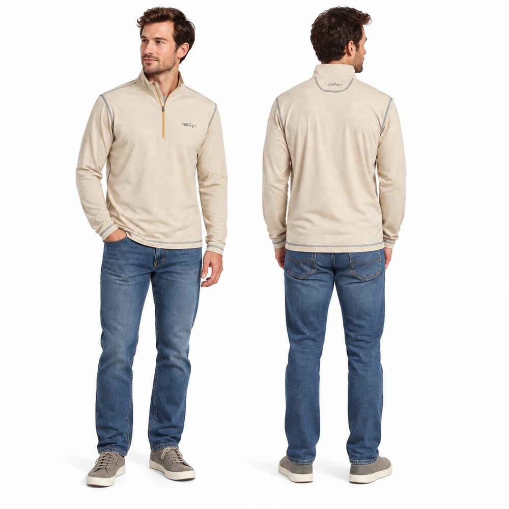 Orvis Trout Bum Pullover Men's M Tan 1/4 Zip Fishing Shirt 1R47 Long Sleeve